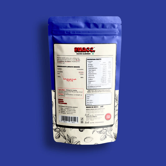 Snacc package with label on a blue background